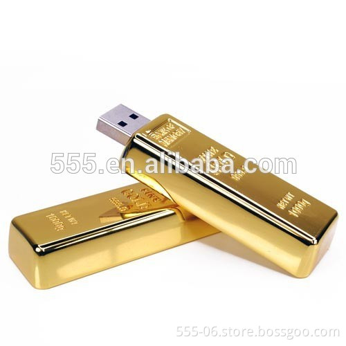 Gold bar shaped USB flash drive, metal golden usb drive with logo laser printing
